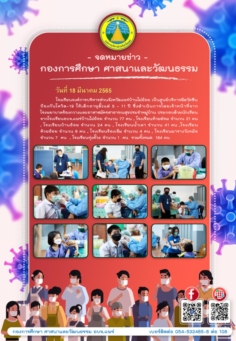 โรงเรียนองค์การบริหารส่วนจังหวัดแพร่บ้านไผ่ย้อย เป็นศูนย์บริการฉีดวัคซีนป้องกันโควิด-19